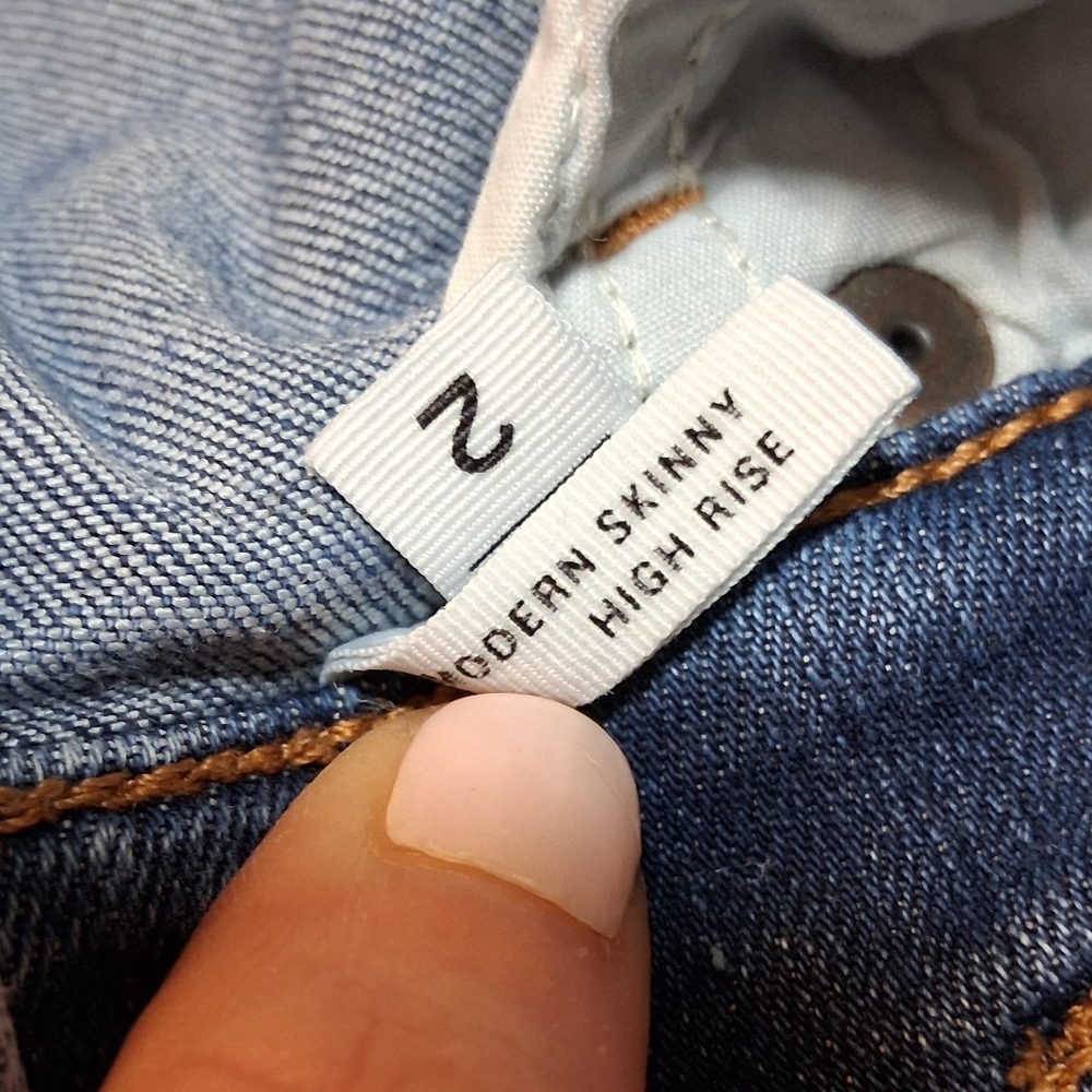 LOFT Modern Skinny High Rise Denim Jeans with Button Detail - Picture 7 of 8